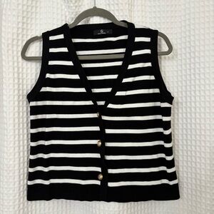 Black & White Striped Sleeveless Cardigan Vest